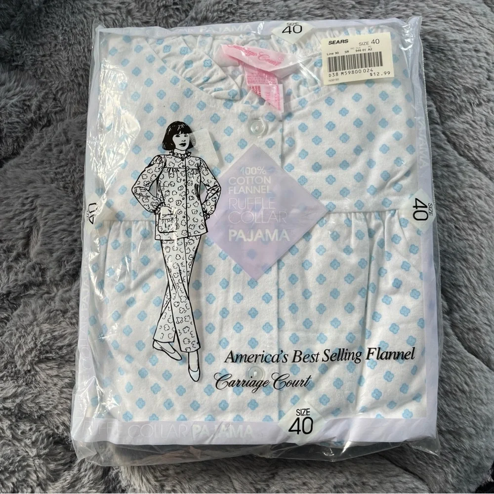 VNT Sears Carriage Court Women’s Pajamas 100% Cotton Blue/white Ruffle Collar - Picture 1 of 6